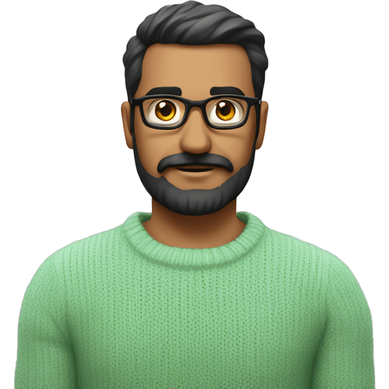 indian man, early 30's with a beard and moustache, dark rimmed glasses, wearing a mint green knitted crew neck jersey. He is a High Voltage Substation design engineer emoji