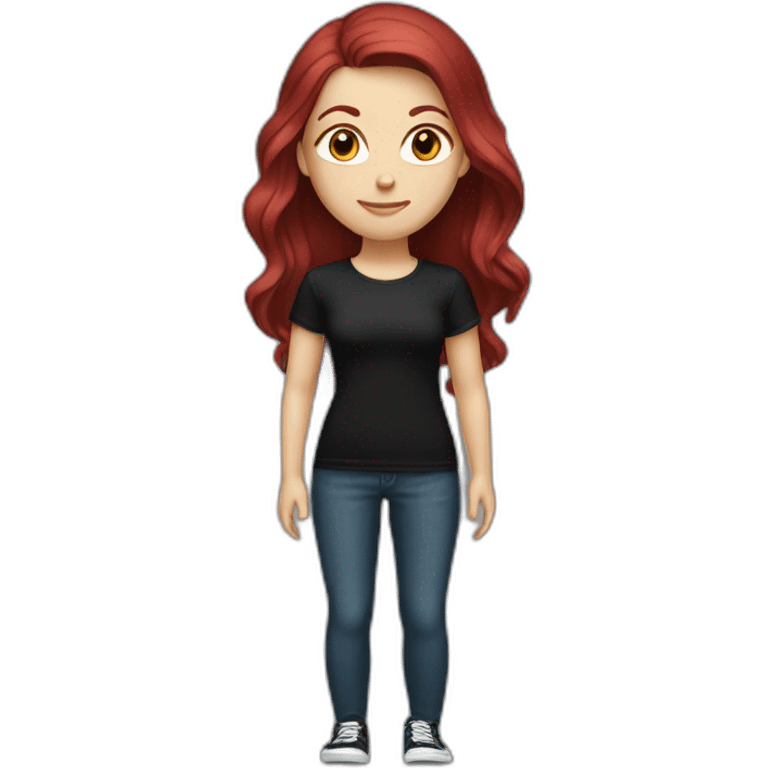 a white girl with burgundy hair in a black T-shirt emoji