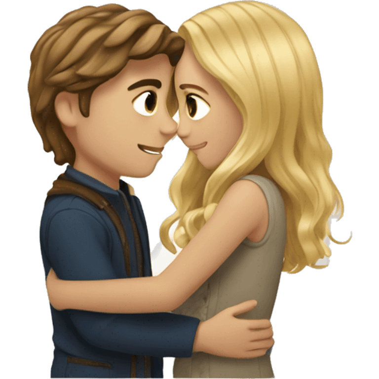 girl with long brown hair hugging boy with blond stylish hair emoji