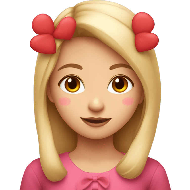 A girl with a pink bow and red hearts around her emoji