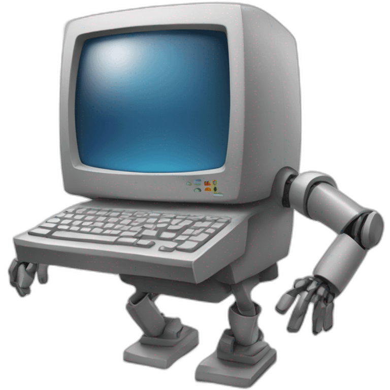 Anthropomorphic computer with arms and legs doing something random emoji