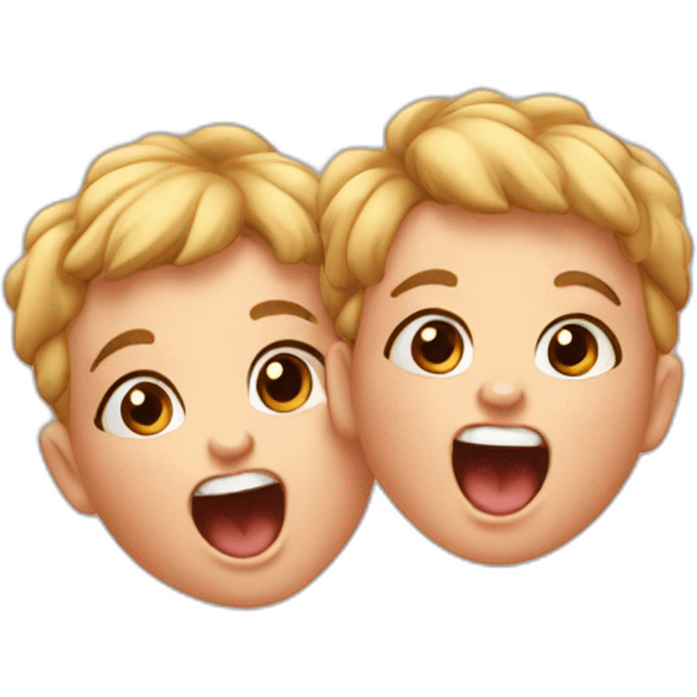 Baby twins smiling and yelling emoji