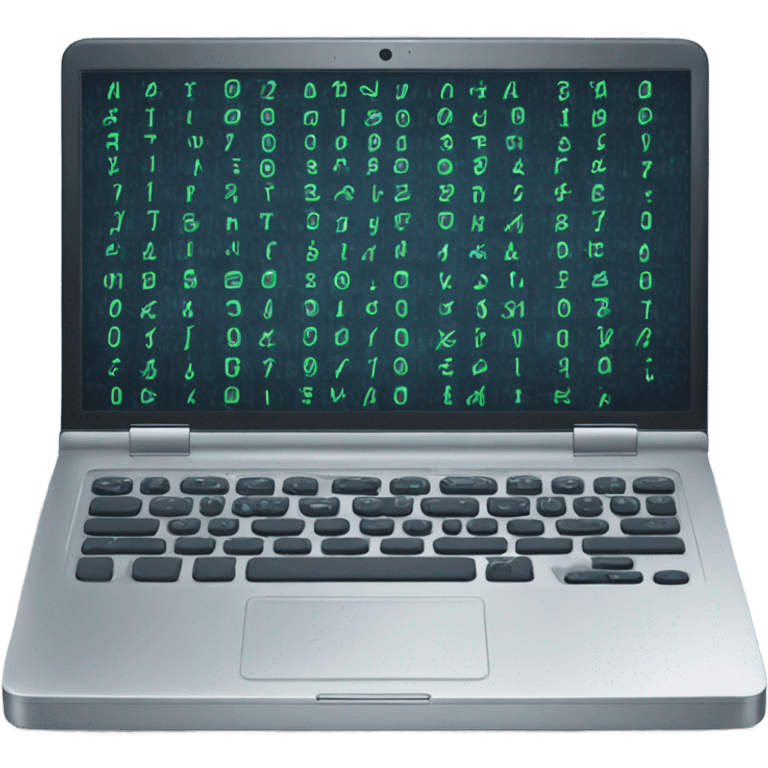 laptop with binary code on screen emoji