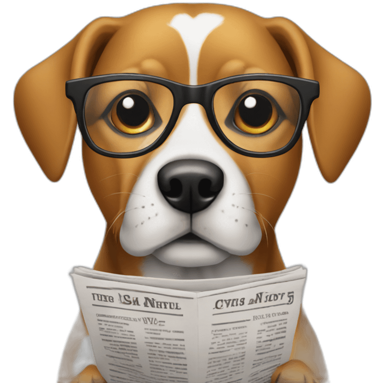 Dog wearing glasses and reading a newspaper emoji