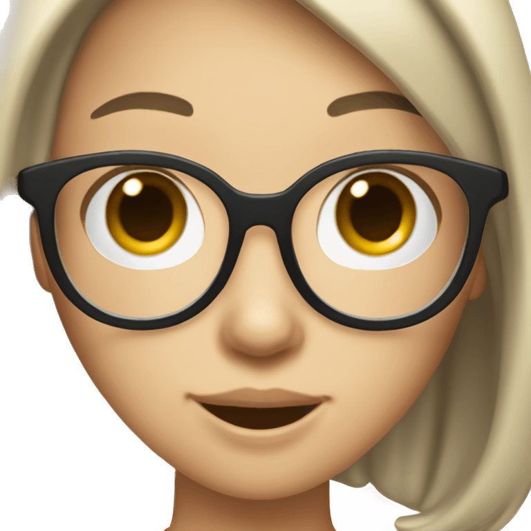 make an emoji of a girl with black hair, light skinned and round glasses sticking her tongue out with furrowed eyebrows and happy emoji