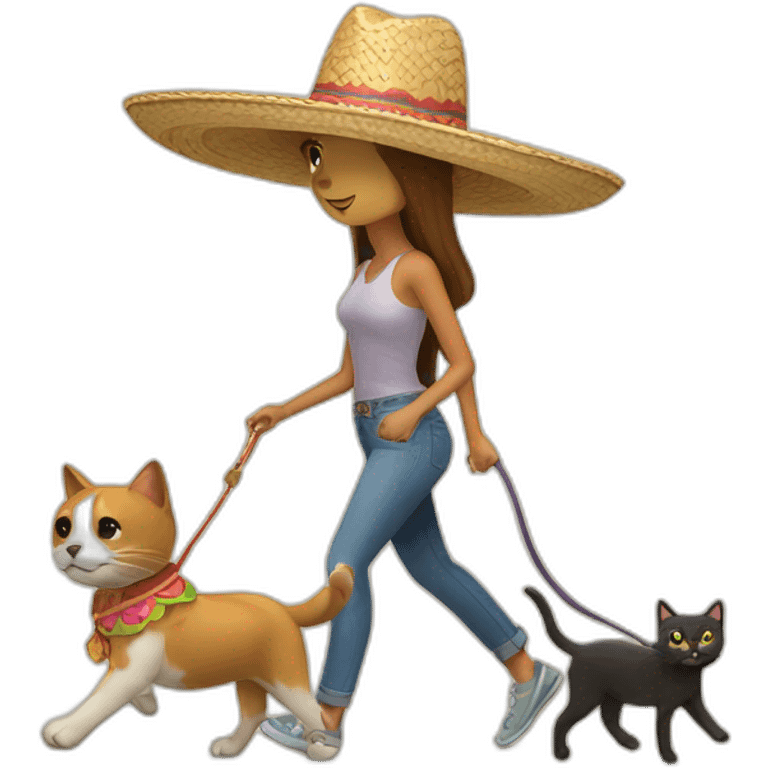 dog walking a cat wearing sombrero emoji