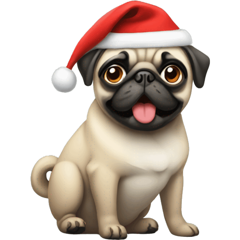 Pug wearing a Christmas hat emoji