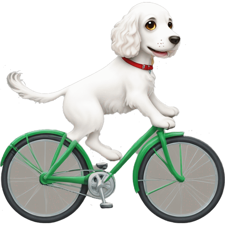 White spaniel riding a bicycle ￼ emoji