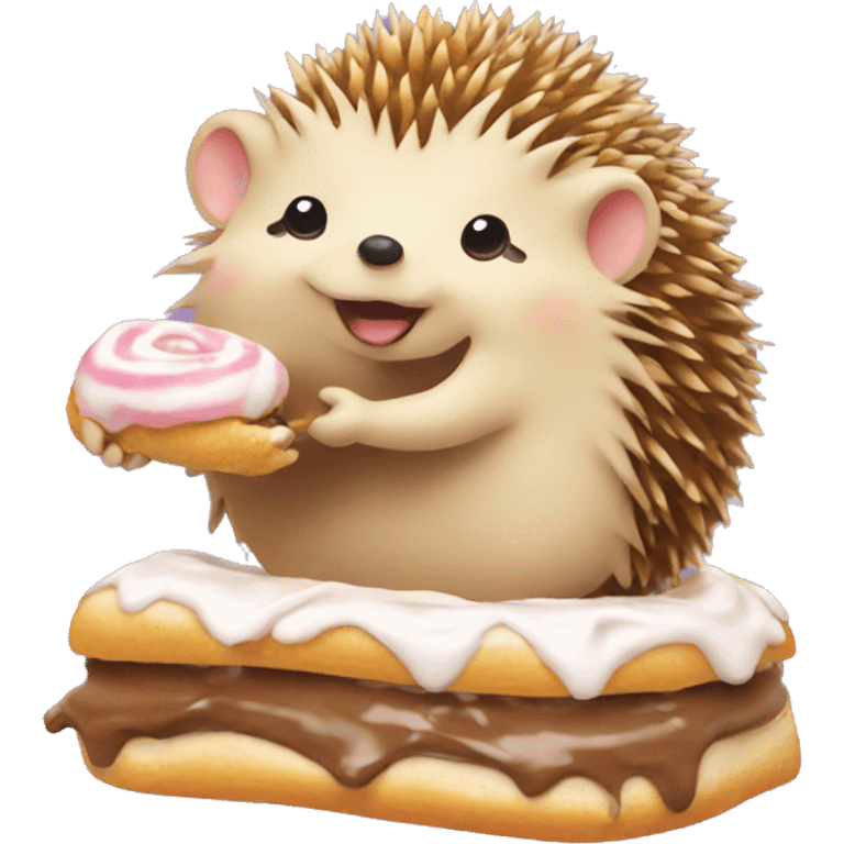 hedgehog eating a cinnamonroll emoji