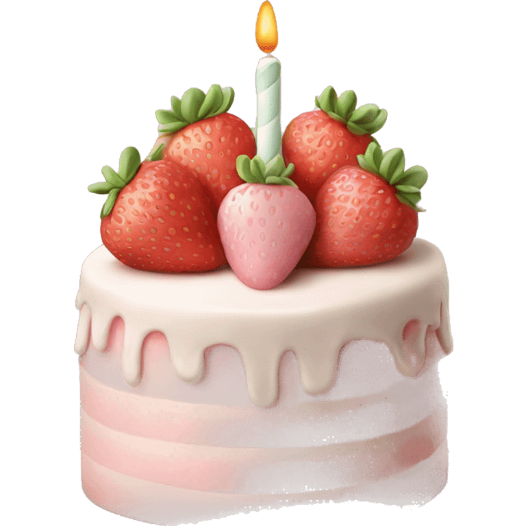 Light Pink strawberries and cream birthday cake  emoji