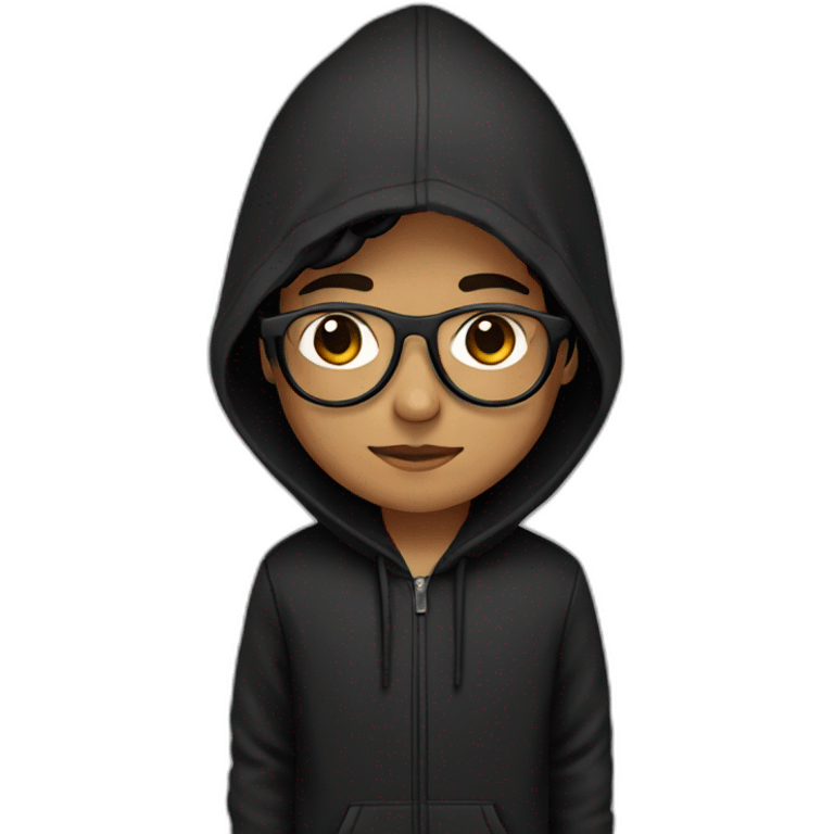 A boy with a black hoodie with black round glasses, brown eye's emoji