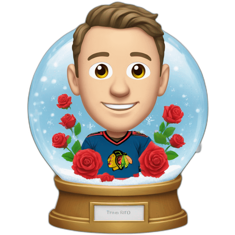 Jonathan Toews inside a rainbow snow globe with roses emoji