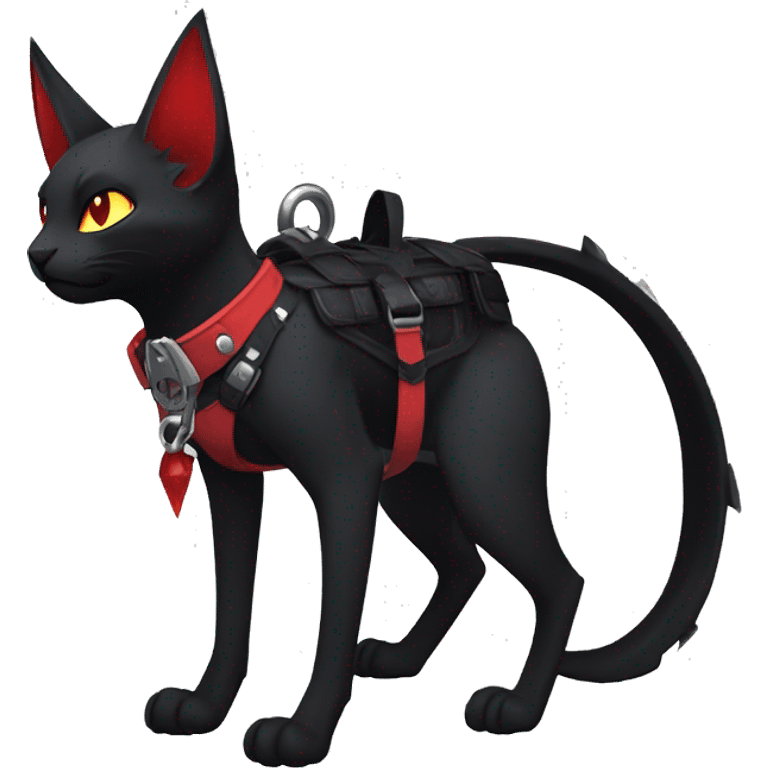 cool edgy black punk red ethereal fantasy nargacuga-bat-cat-Fakemon collar harness full body emoji