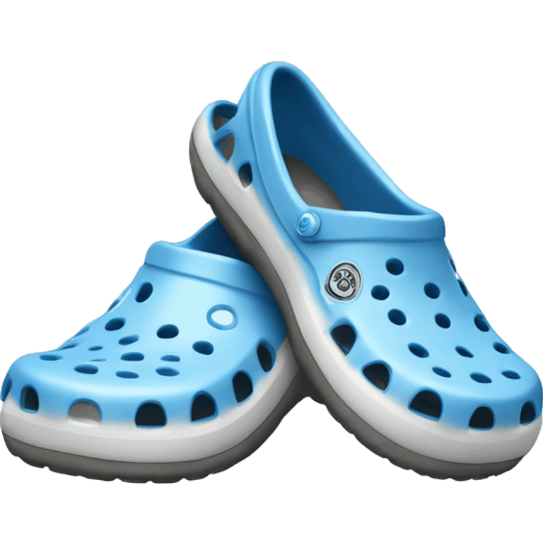 Realistic light blue pair o crocs shoes isolated.  emoji