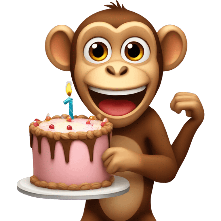 Monkey with happy birthday sign and cake emoji