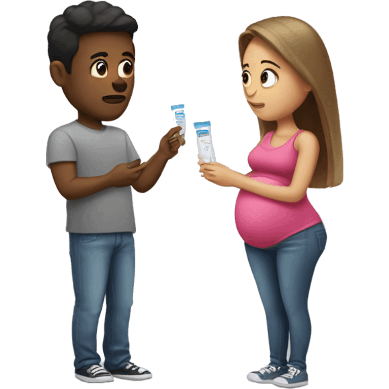 couple looking at pregnancy test emoji