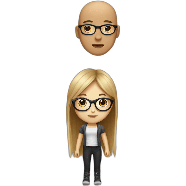 girl with bro2n long straight hair and black round glasses and bald boy emoji