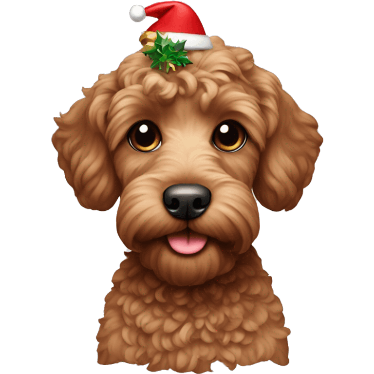 Brown cockapoo with Christmas accessories on it emoji