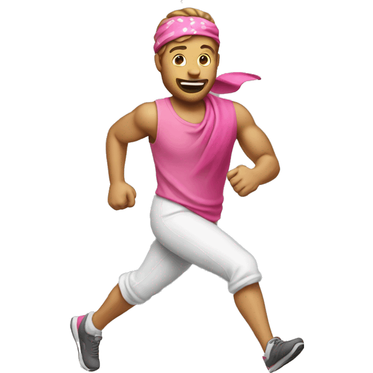 White man running with pink bandana on arm emoji