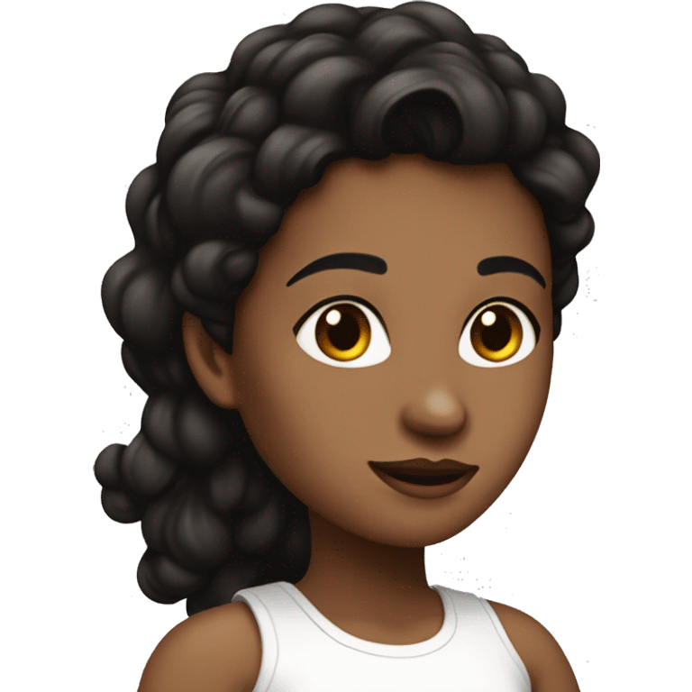 rear side of a brown women, with black hair, a white crop top, wavy long hair  emoji