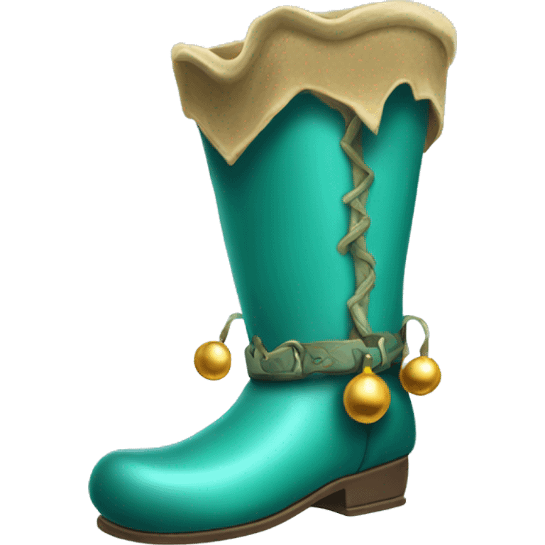 Realistic isolated light teal elf boots with bells. emoji