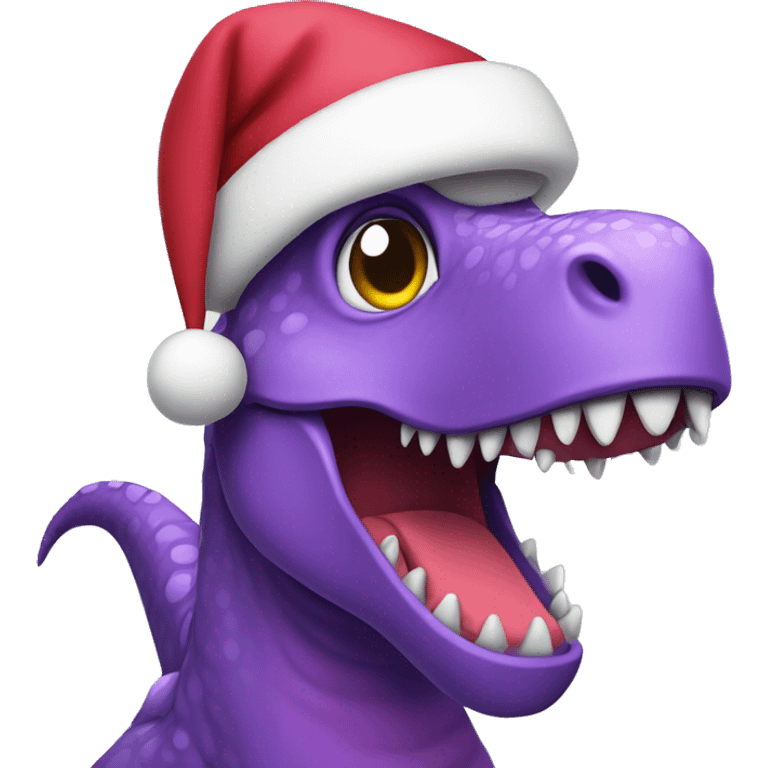 A purple dinosaur wearing a Santa hat with Christmas lights and Christmas tree  emoji