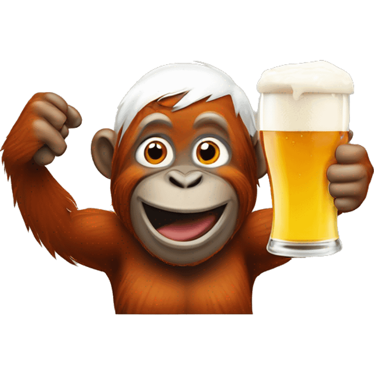 Orangutan poiting at a beer glass emoji