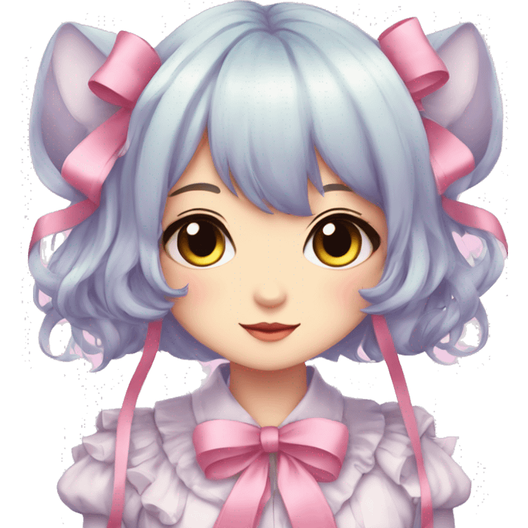 Gorgeous Kawaii Cute Beautiful Elegant Pretty Pastel Anime Catlady with ribbons emoji