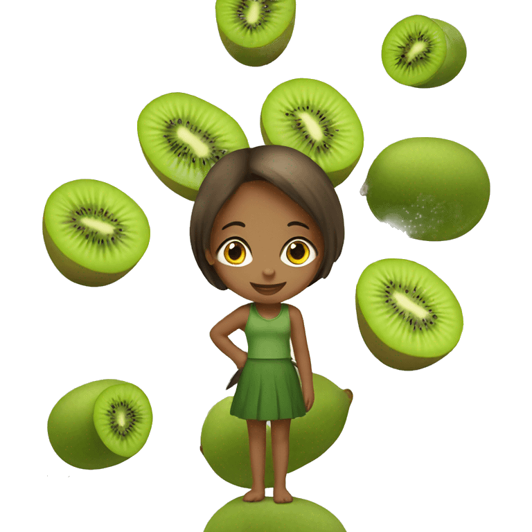 girl standing on a kiwi emoji