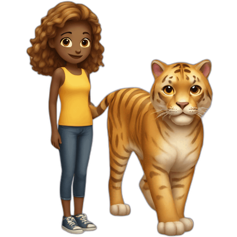 Girl and a big cat emoji