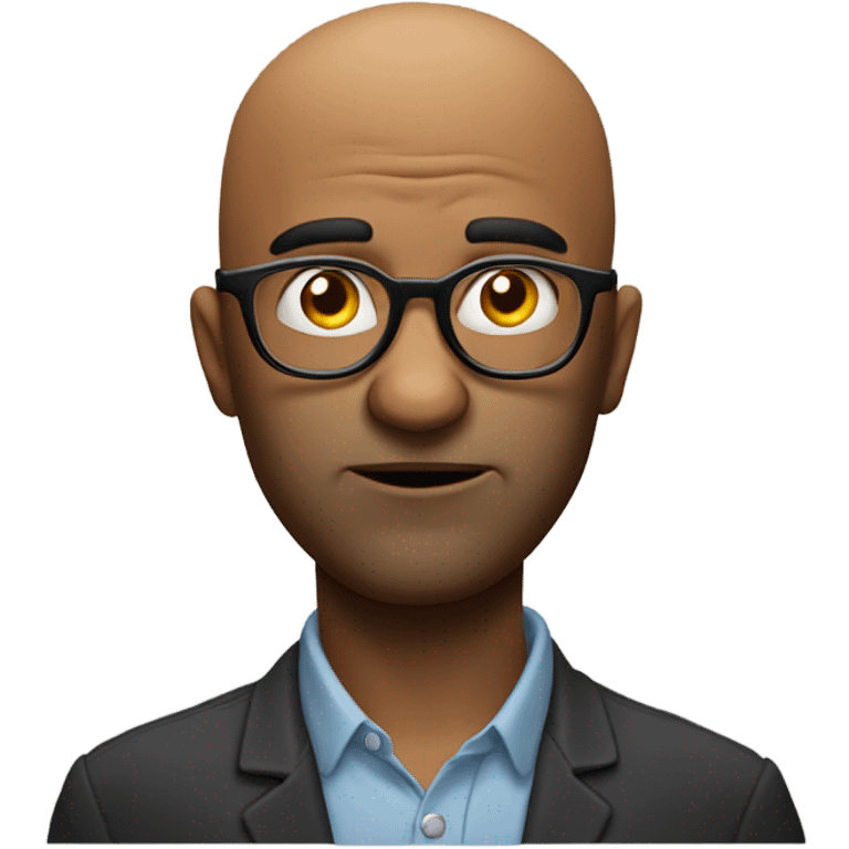 Puzzled look on face of bald guy with glasses and with index finger touching his cheek emoji