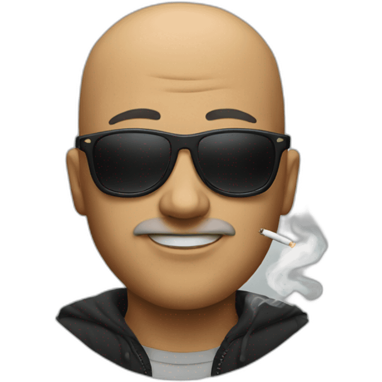 A bald guy with sunglasses smoking emoji