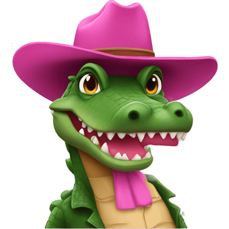 Alligator wearing a pink cowboy hat emoji