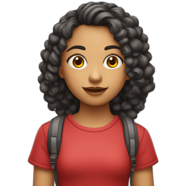 menina baixinha com cabelo vermelho com mochila emoji