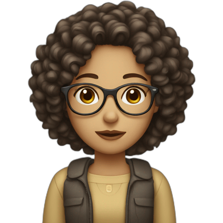 girl with curly dark brown hair and thin glasses emoji