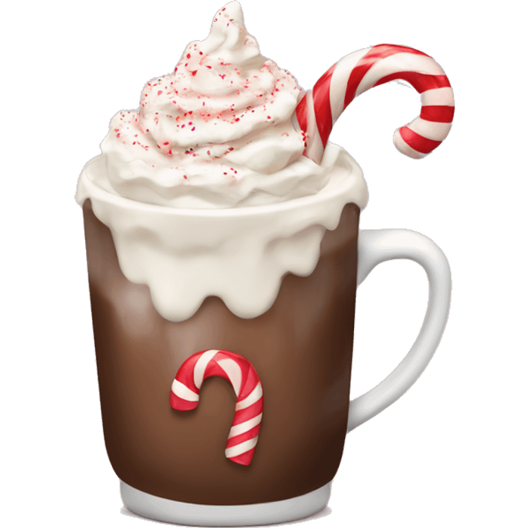 Hot cocoa with cream and candy cane emoji