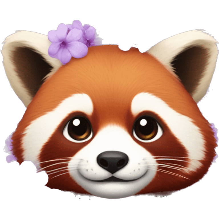 Red panda surrounded by emoji style lilac flowers  emoji