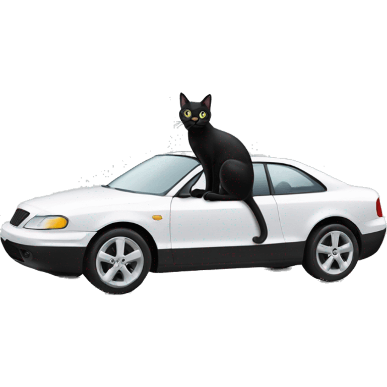 black cat on the modern white car emoji