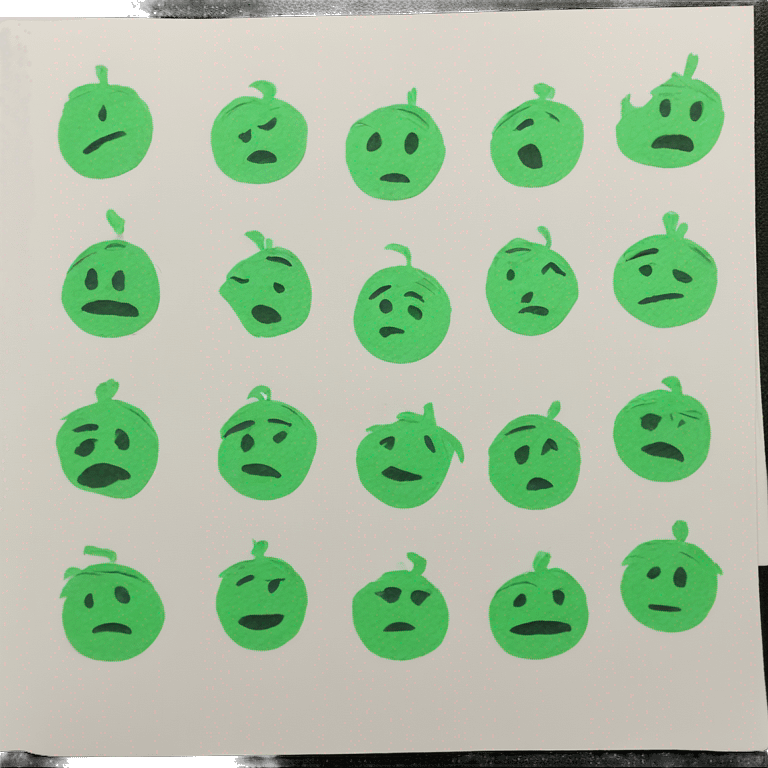 list of paper, green drawings emoji