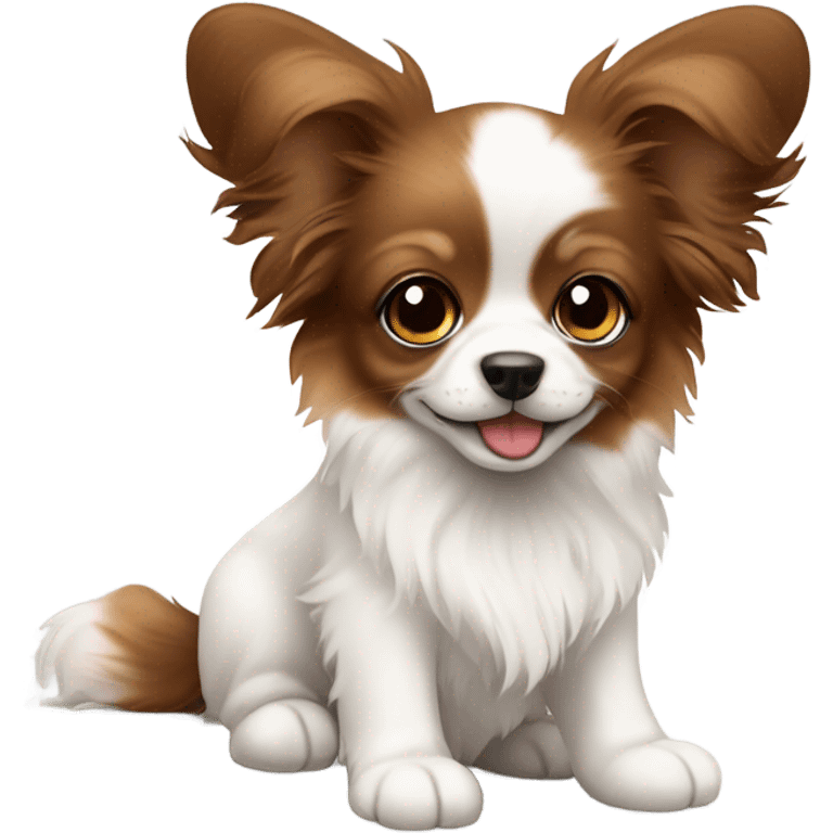 Cute papillon puppy brown and white phalene emoji