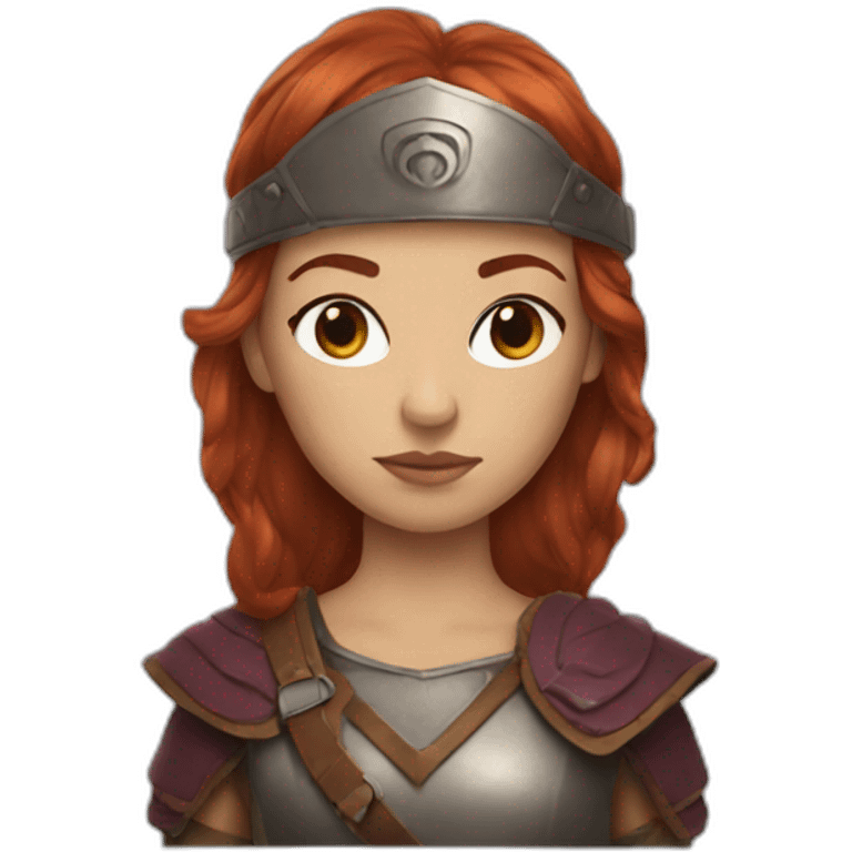 A girl with auburn hair in a warrior disguise emoji