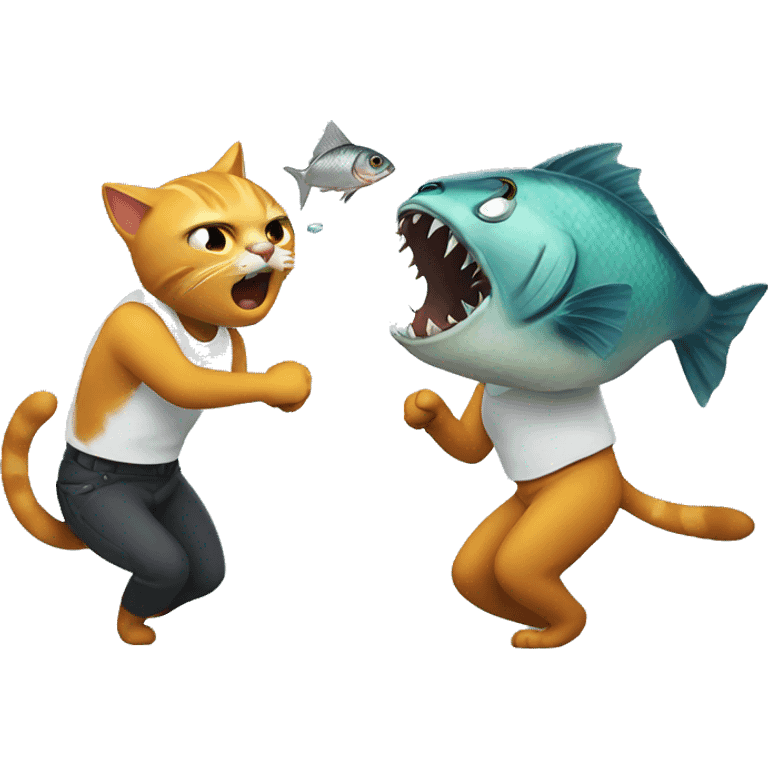 Cat fight with a fish emoji