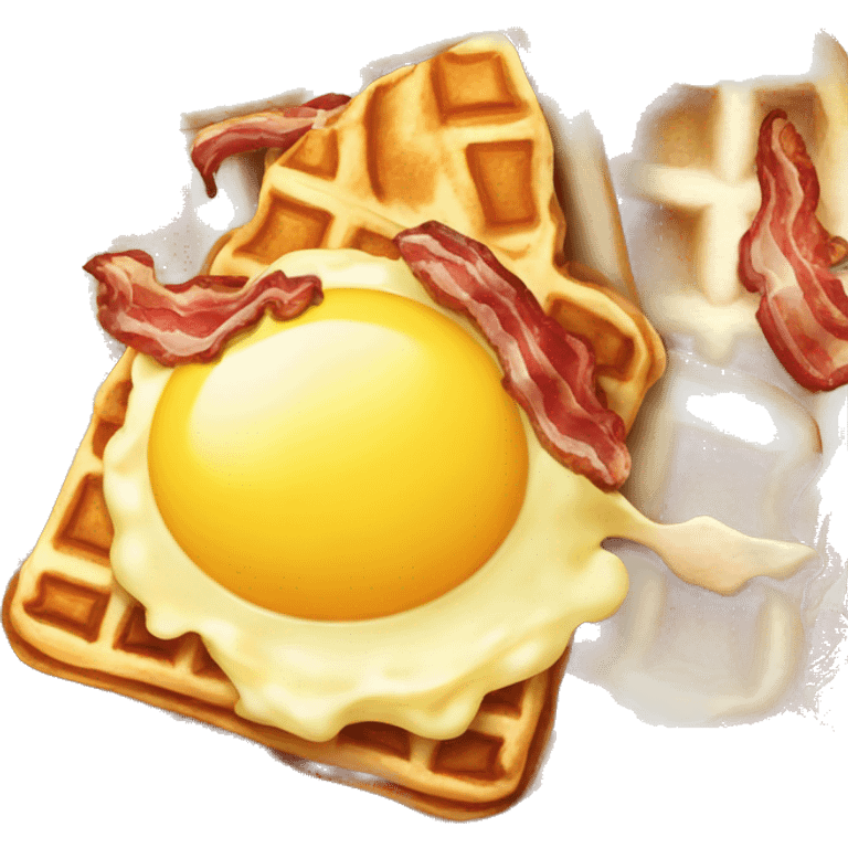 Scrambled eggs, bacon, and waffles!￼￼ emoji