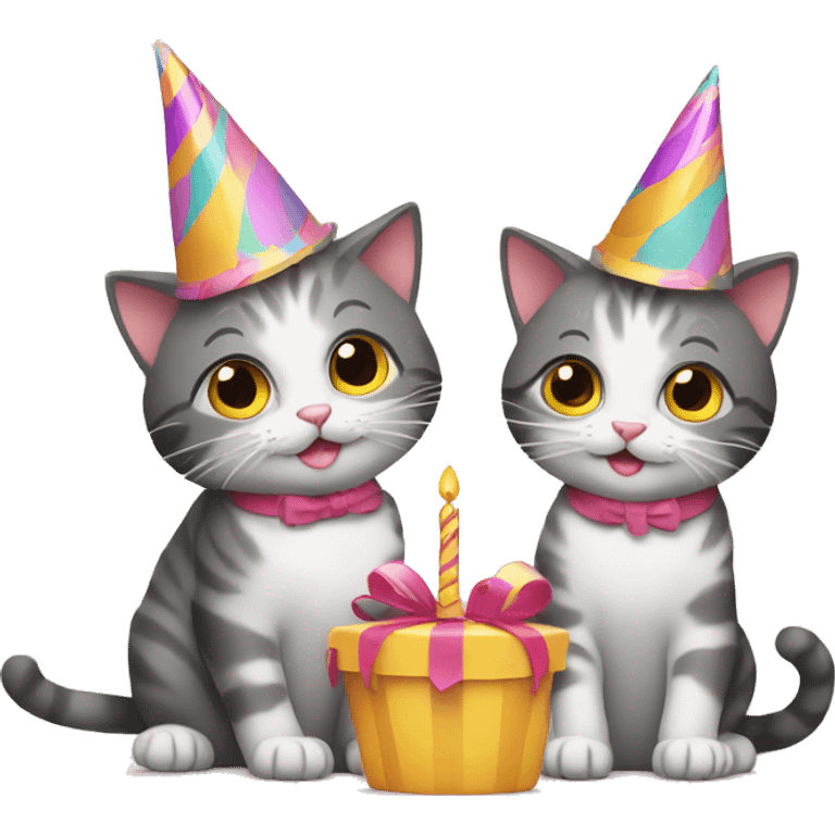 cat and kitten wearing birthday hats emoji