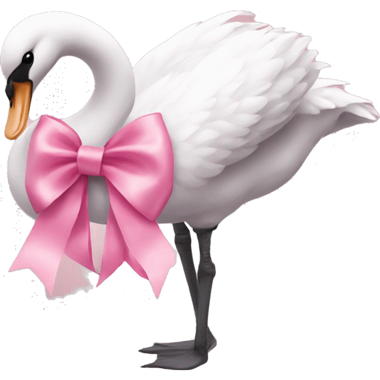 Pink swan with bow on neck emoji