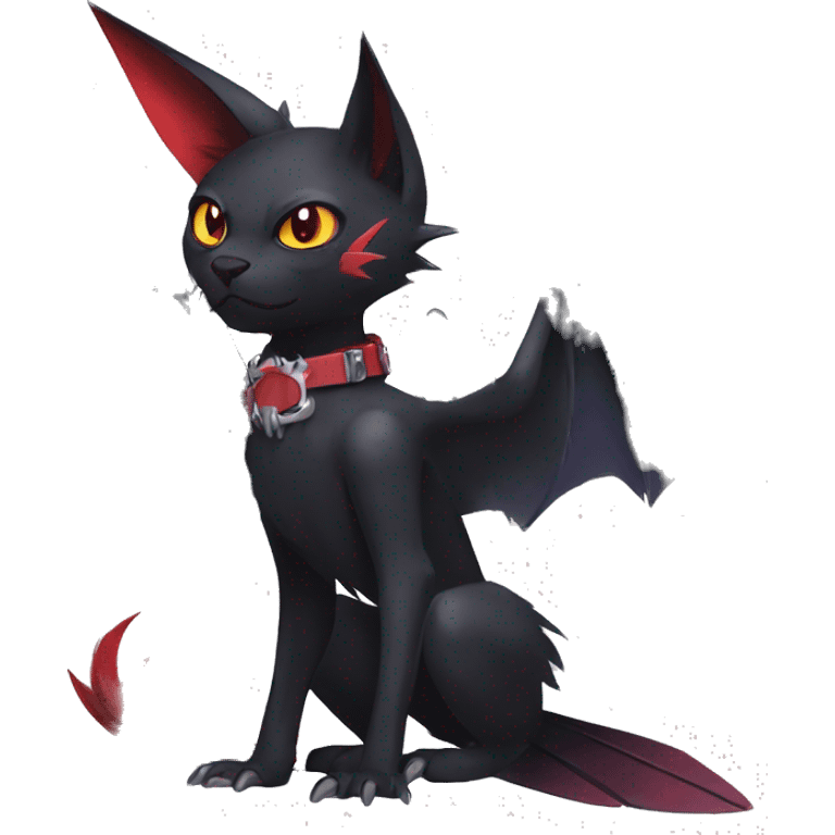 cool edgy black punk red nargacuga-raven-bat-cat-animal hybrid Fakemon collar full body emoji