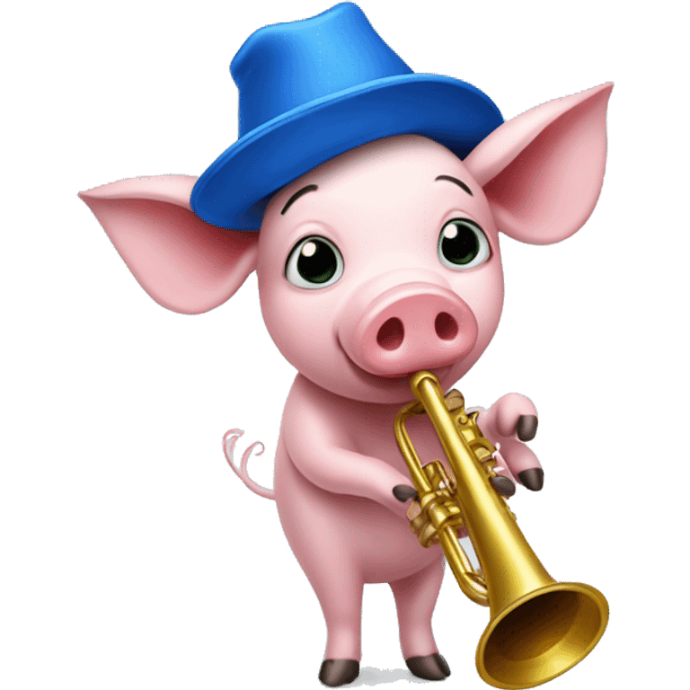 Pig with a blue trumpet and a cap emoji