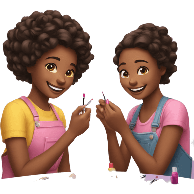 2 girls painting their nails and smiling emoji