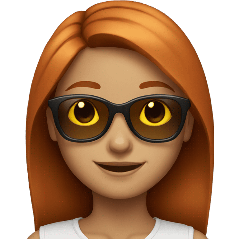 smiling girl with sunglasses auburn hair emoji