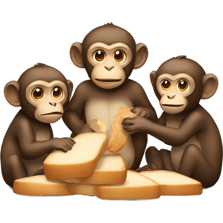 three monkeys eating bread emoji